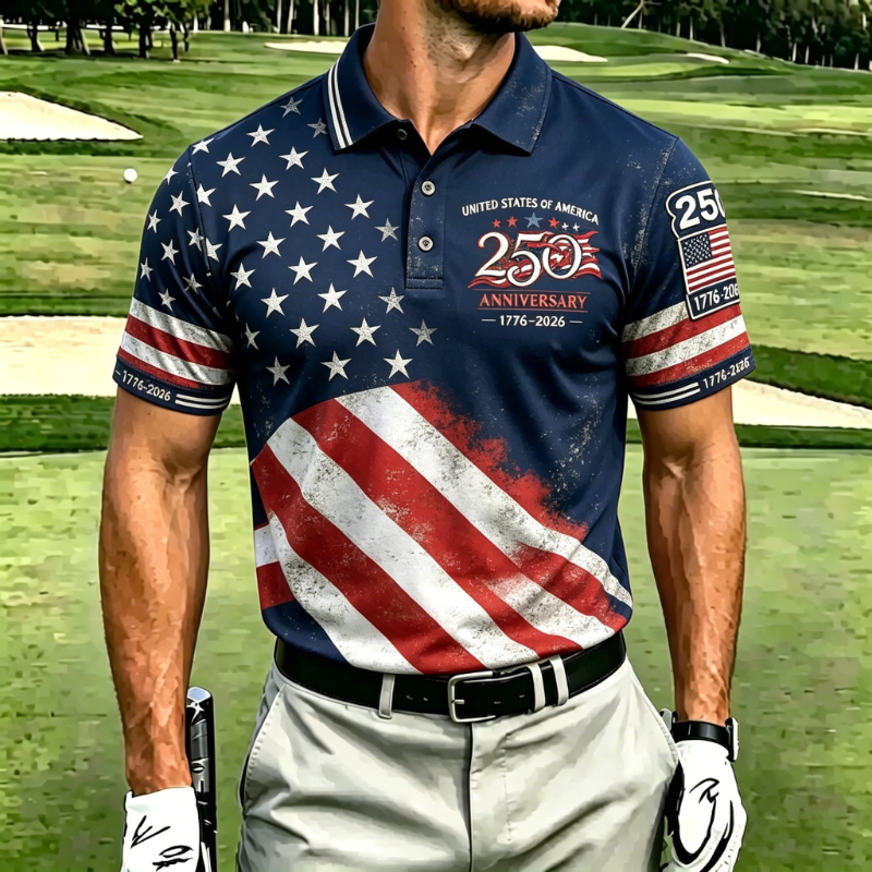 Men's 250th Anniversary Vintage Flag Golf Performance Polo Shirt