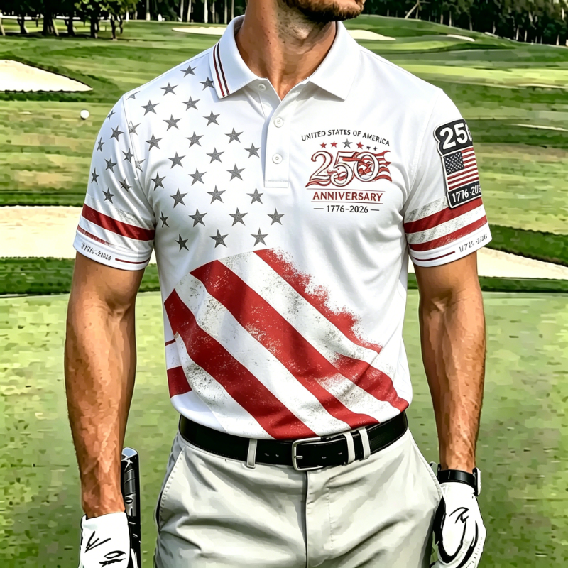 Men's 250th Anniversary Vintage Flag Golf Performance Polo Shirt