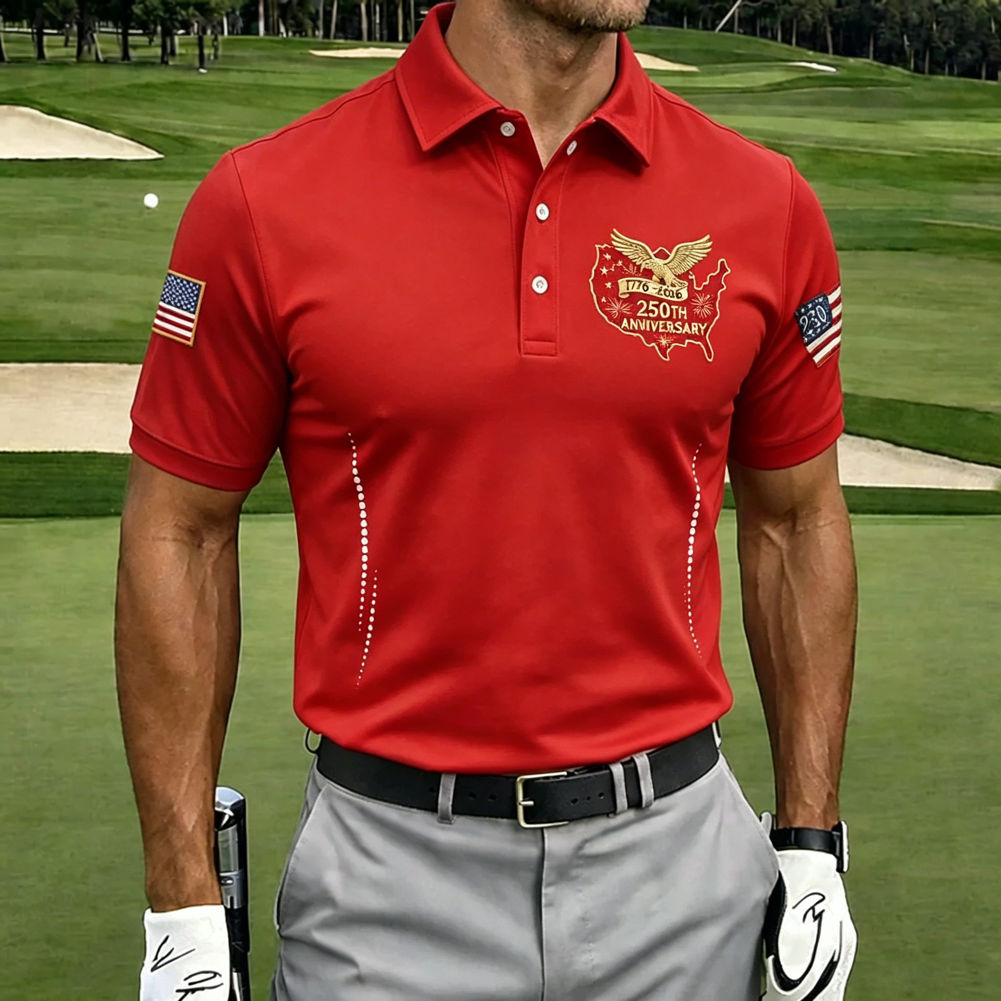 Men’s American Flag Eagle Golf Shirt, Moisture-Wicking Patriotic Short Sleeve Polo