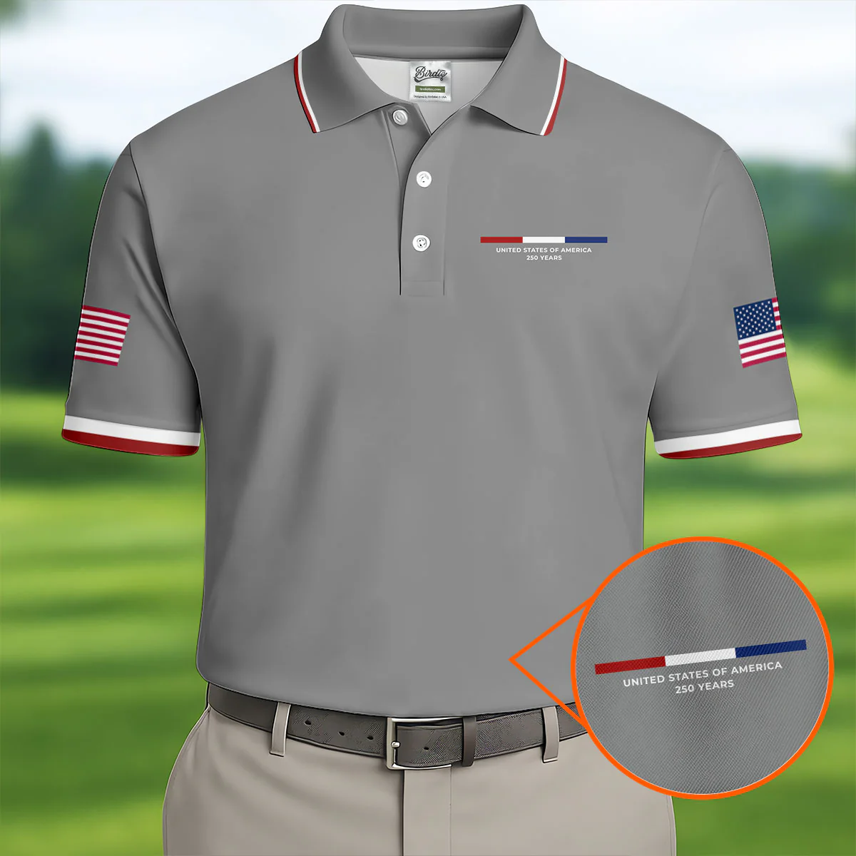 USA 250th Anniversary Minimalist Patriotic Golf Polo Shirt | 1776-2026 American Flag Polo
