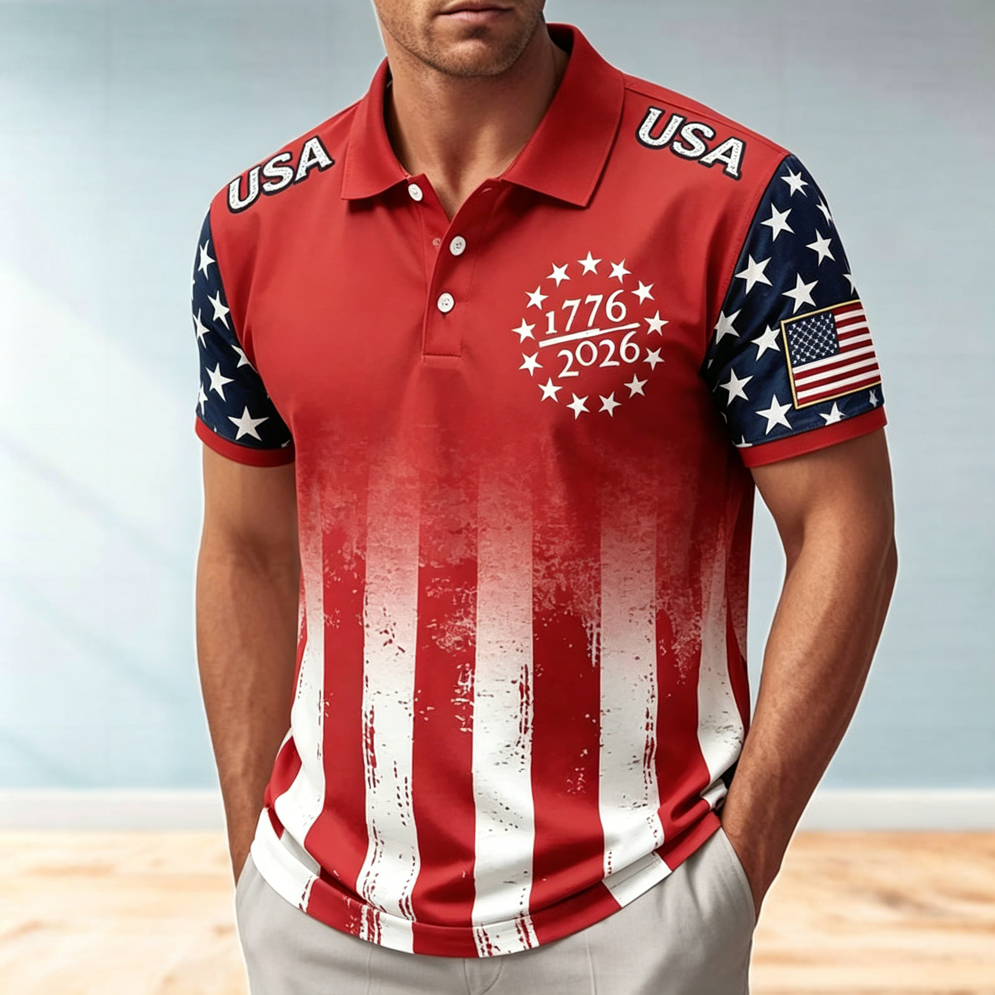 USA 250th Anniversary 1776-2026 Bald Eagle Patriotic Golf Polo Shirt | American Flag Short Sleeve Polo