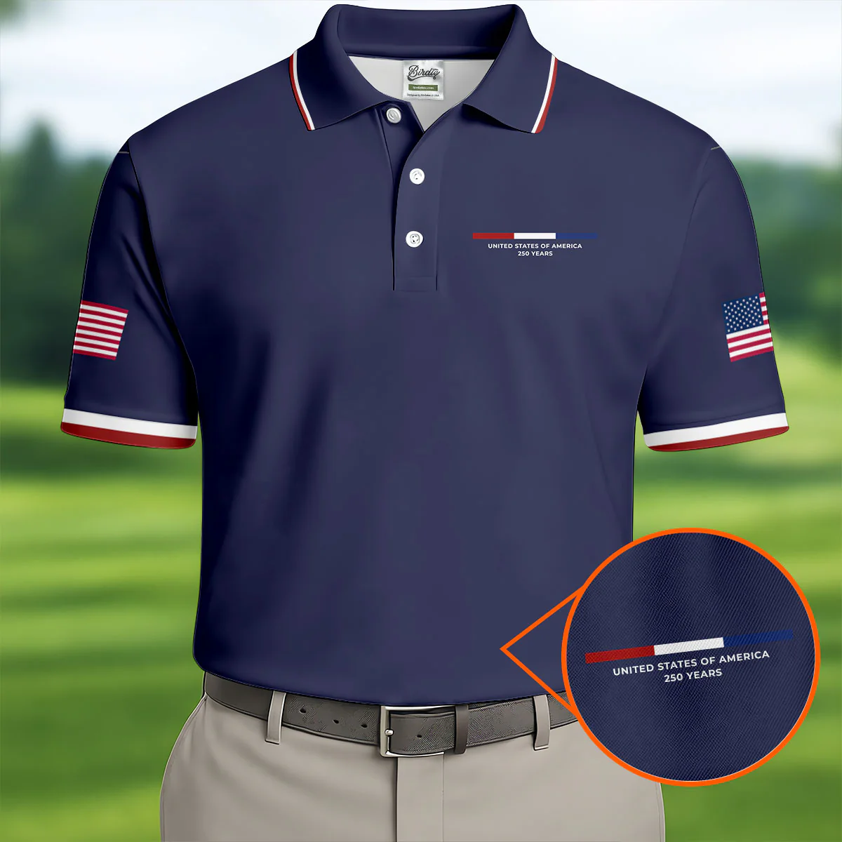 USA 250th Anniversary Minimalist Patriotic Golf Polo Shirt | 1776-2026 American Flag Polo