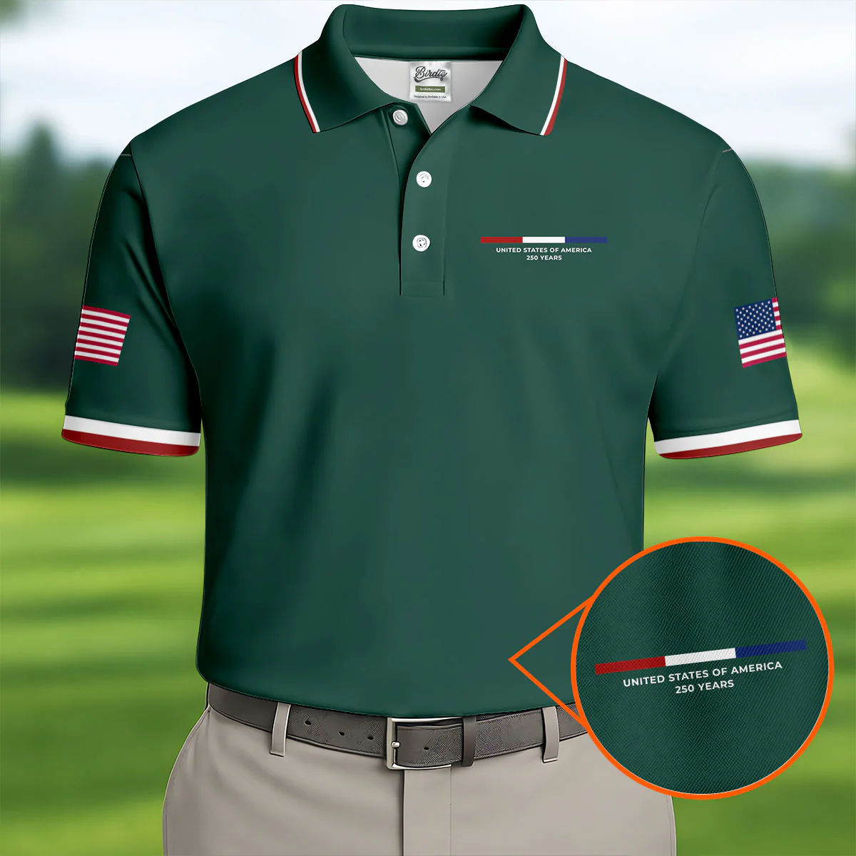 USA 250th Anniversary Minimalist Patriotic Golf Polo Shirt | 1776-2026 American Flag Polo