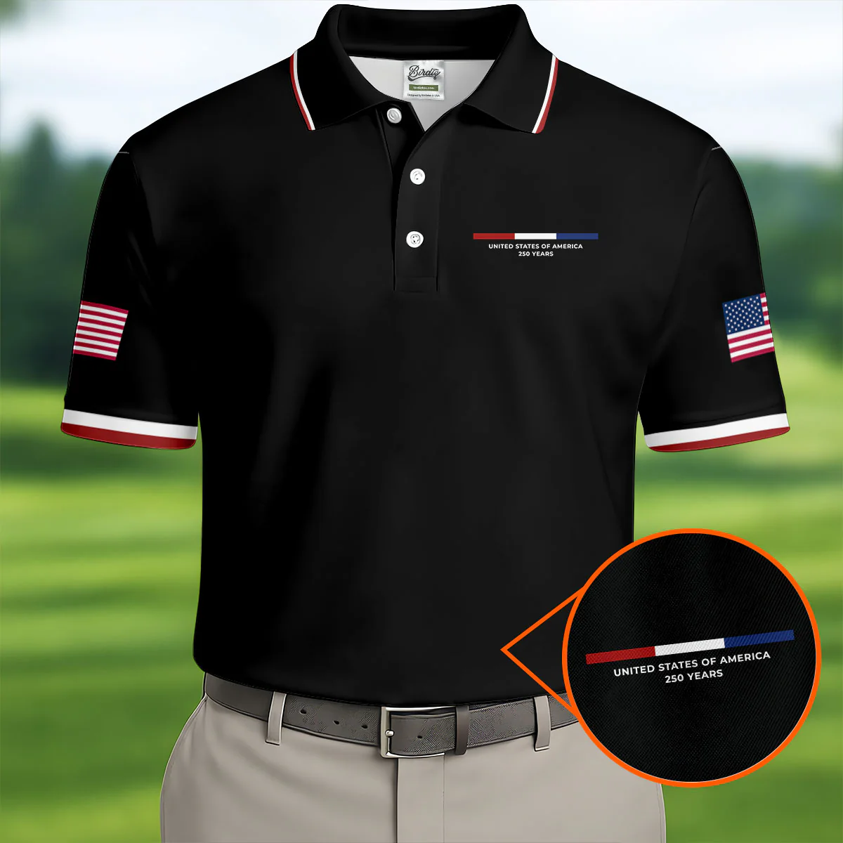 USA 250th Anniversary Minimalist Patriotic Golf Polo Shirt | 1776-2026 American Flag Polo