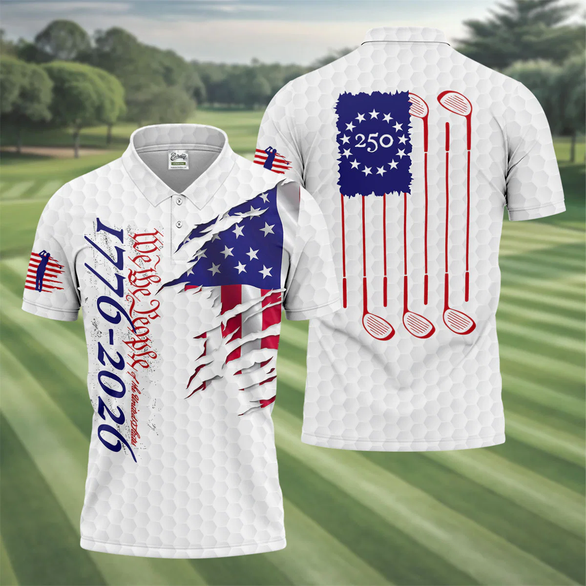 Men’s USA 250th Anniversary Golf Polo Shirt – We The People American Flag Performance Top