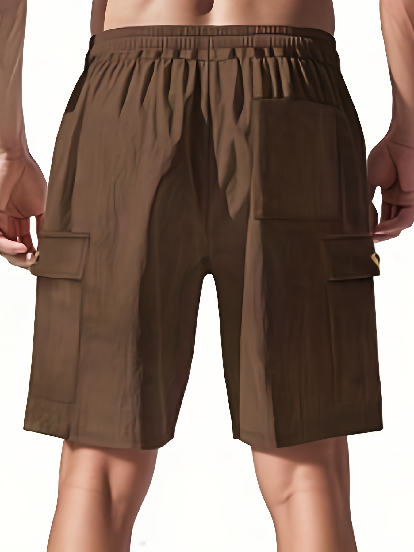 Men’s corduroy work shorts, casual shorts with an elastic waistband and drawstring, featuring button accents and side pockets.