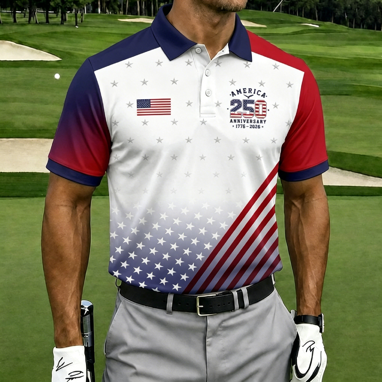 USA Patriotic Performance Golf Polo Shirt – Split Flag & Eagle Seal Print, Breathable Short Sleeve Casual Top
