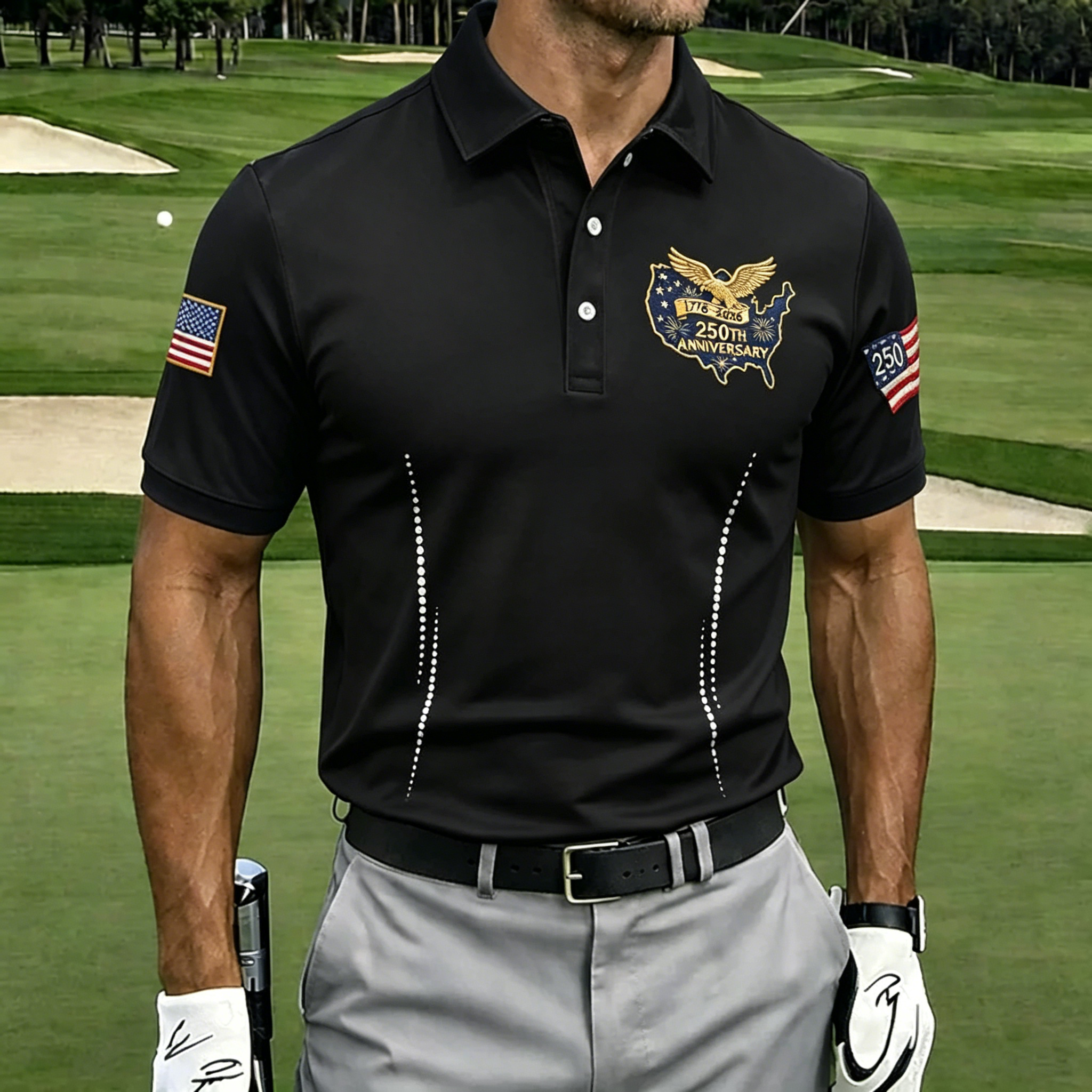 Men’s American Flag Eagle Golf Shirt, Moisture-Wicking Patriotic Short Sleeve Polo