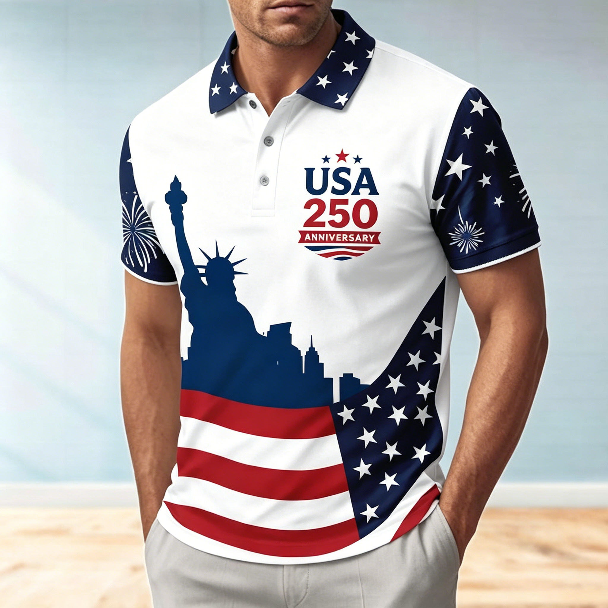 USA 250th Anniversary 1776-2026 Bald Eagle Patriotic Golf Polo Shirt | American Flag Short Sleeve Polo
