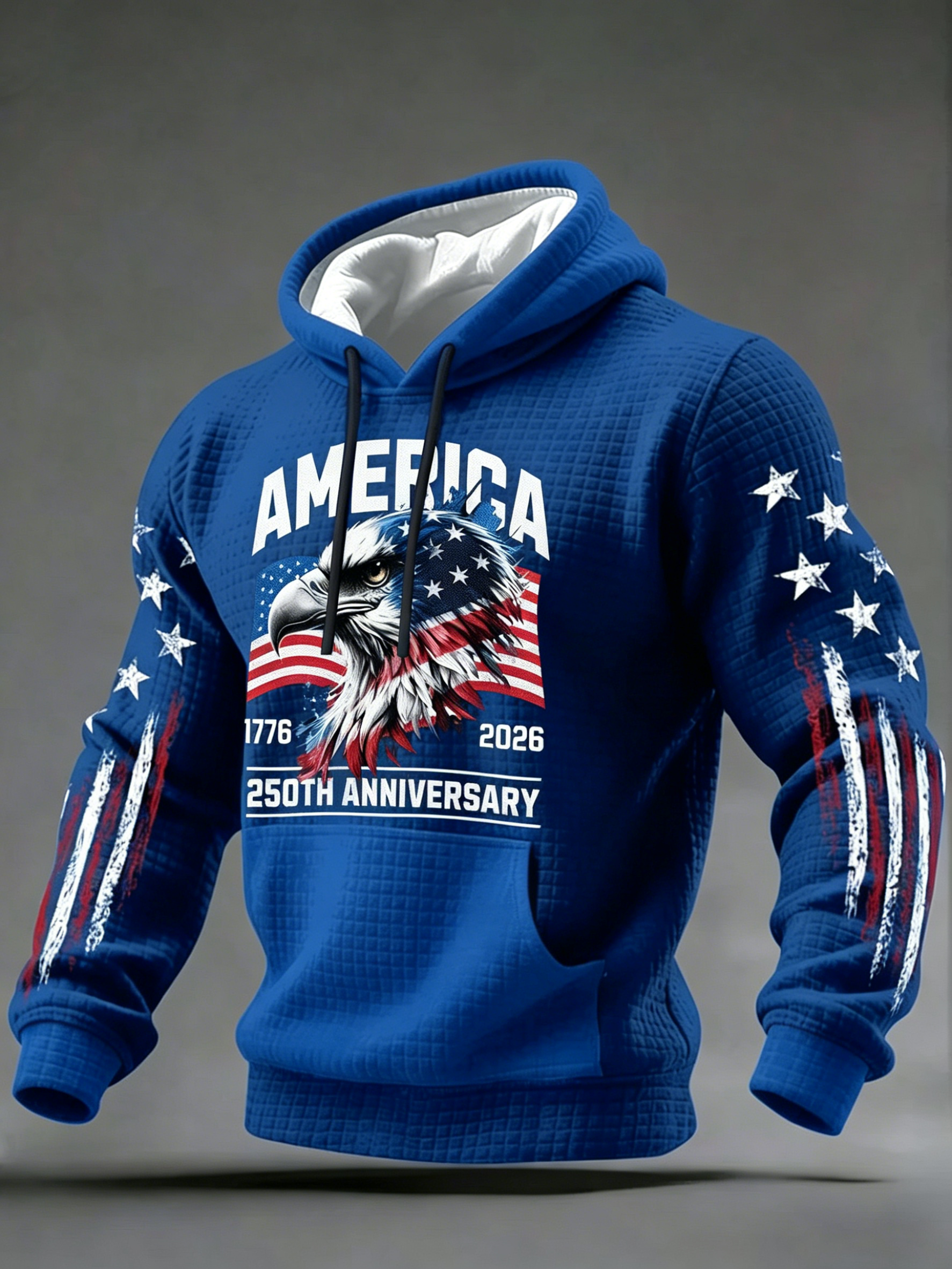 Men’s USA 250 Years Strong Waffle Knit Hoodie – Patriotic Eagle & Flag Print Pullover