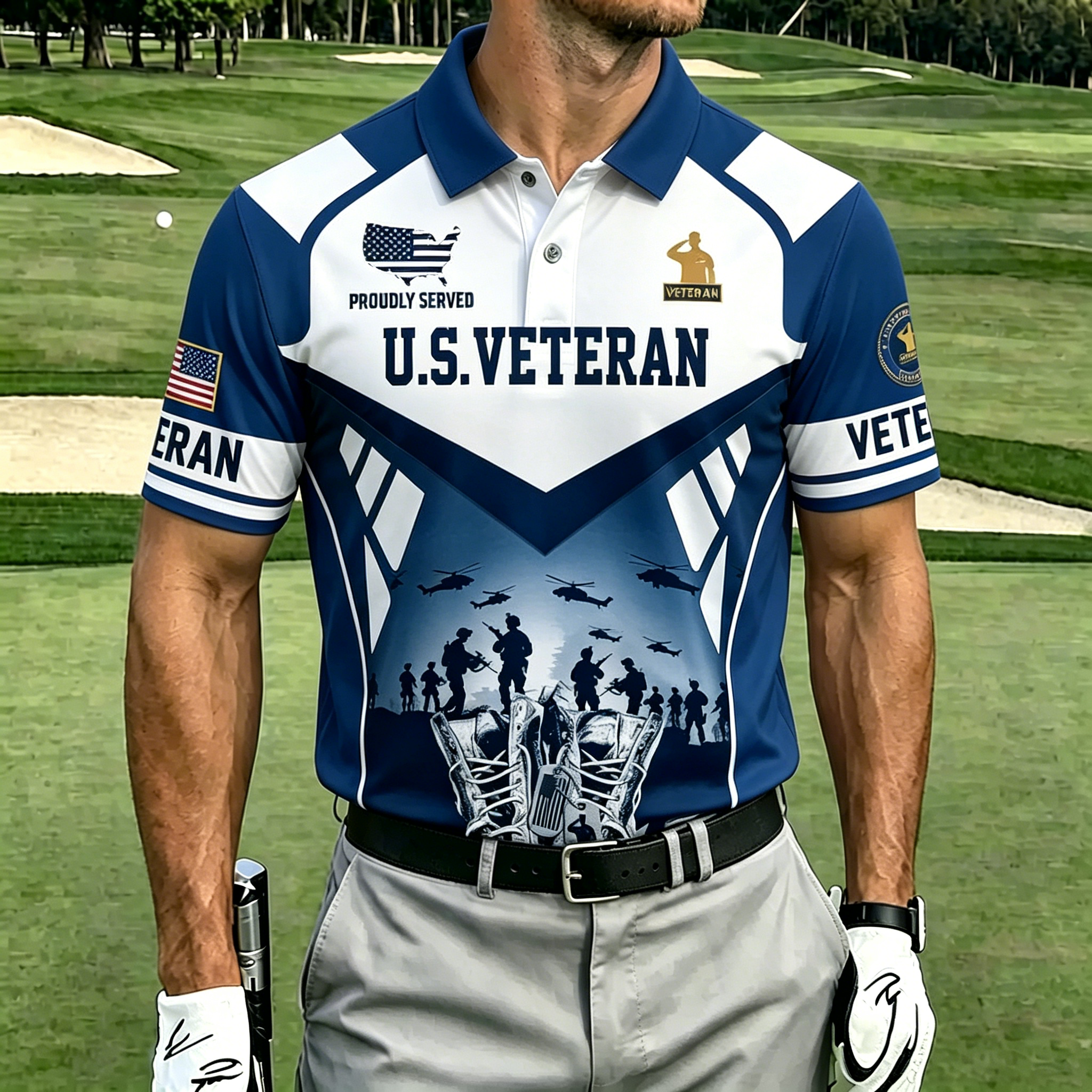 [Copy]U.S. Veteran Military Aircraft Flag Golf Polo Shirt – All Over Print, Moisture-Wicking, Patriotic Tribute