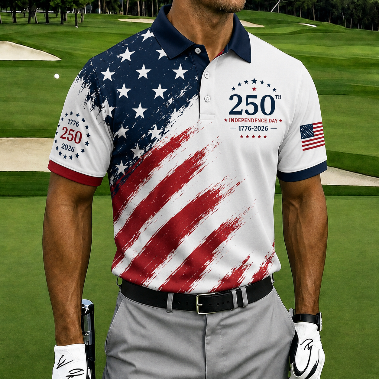 USA Patriotic Performance Golf Polo Shirt – Split Flag & Eagle Seal Print, Breathable Short Sleeve Casual Top