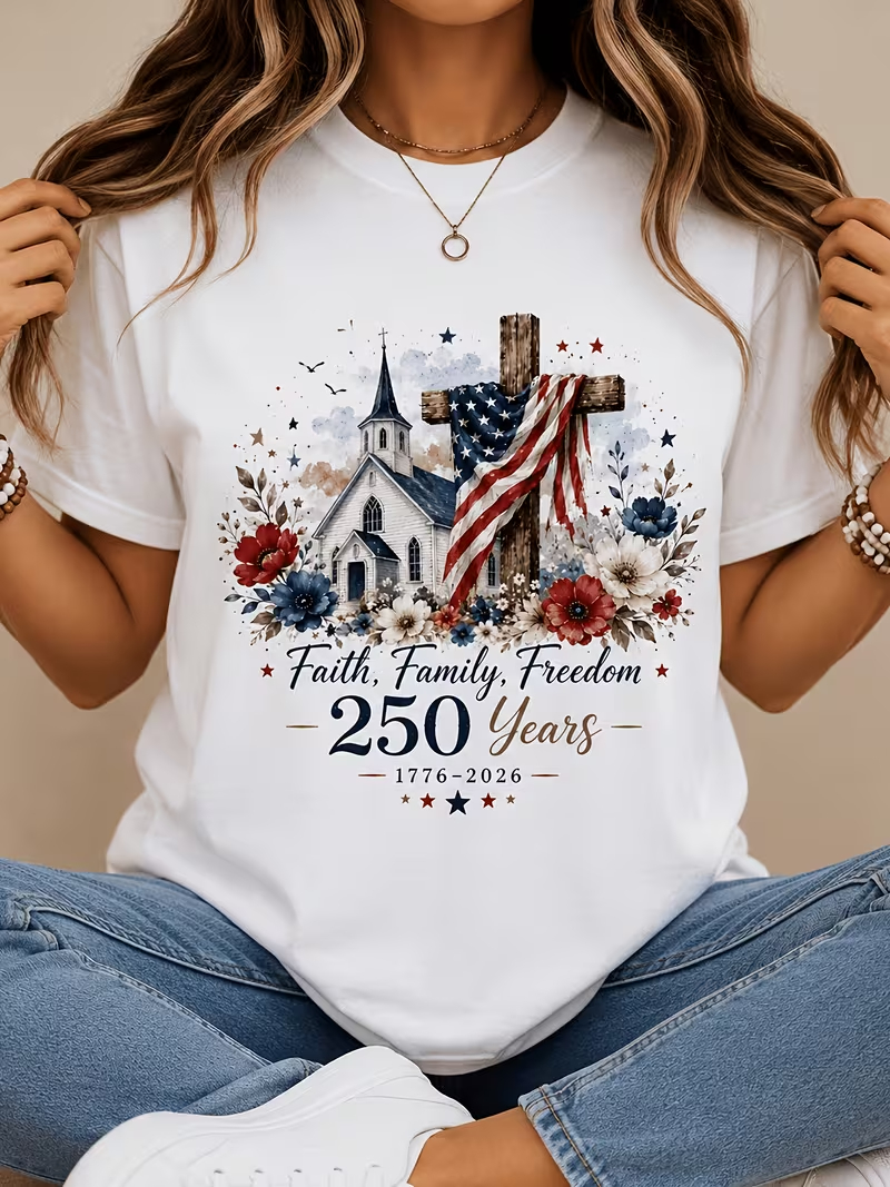 Women's USA 250th Anniversary Art Print Casual T-Shirt C