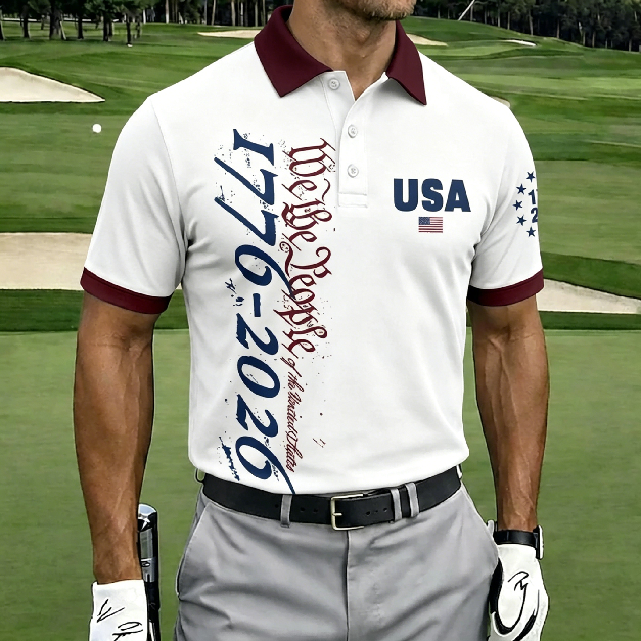 USA Patriotic Performance Golf Polo Shirt – Split Flag & Eagle Seal Print, Breathable Short Sleeve Casual Top