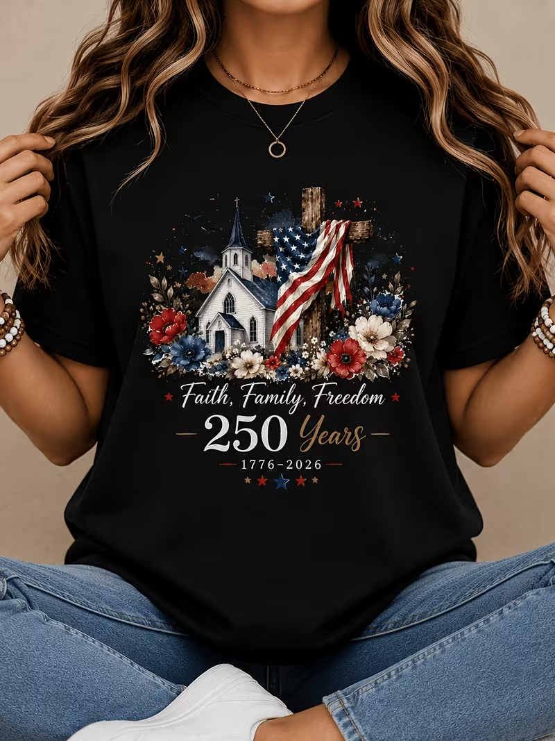 Women's USA 250th Anniversary Art Print Casual T-Shirt C