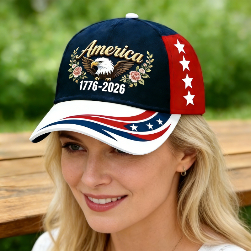 America 1776-2026 250th Anniversary Patriotic Eagle Baseball Cap, USA Flag & Star Print Adjustable Hat