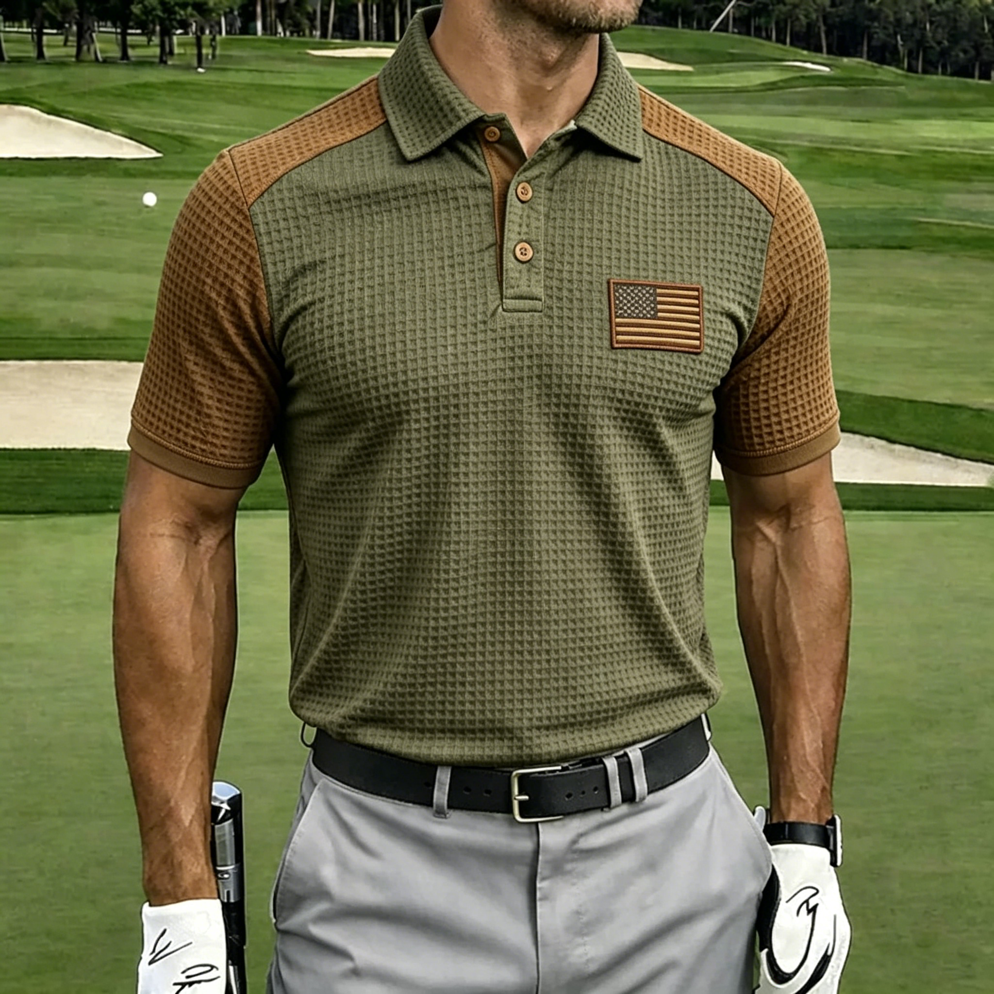 Men’s American Flag Eagle Golf Shirt, Moisture-Wicking Patriotic Short Sleeve Polo