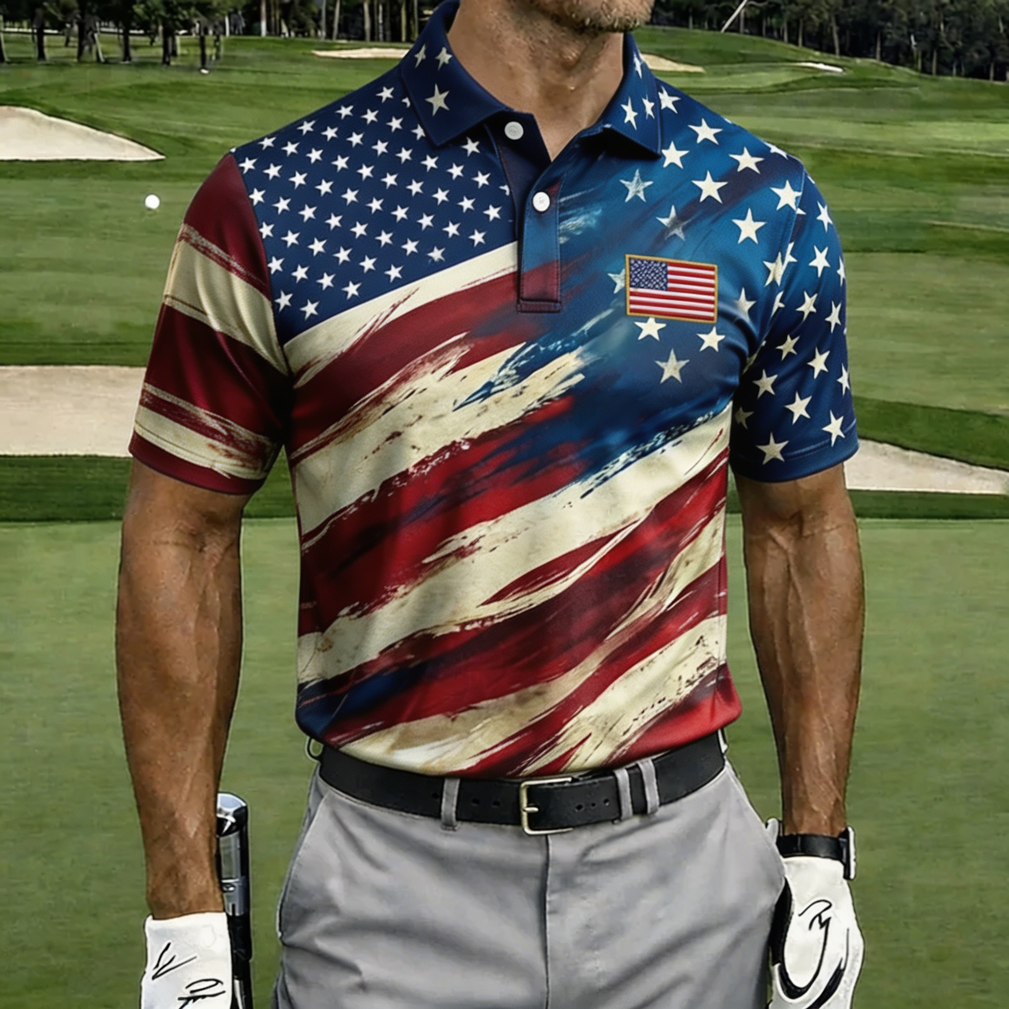 USA 250th Anniversary American Flag Golf Polo Shirt