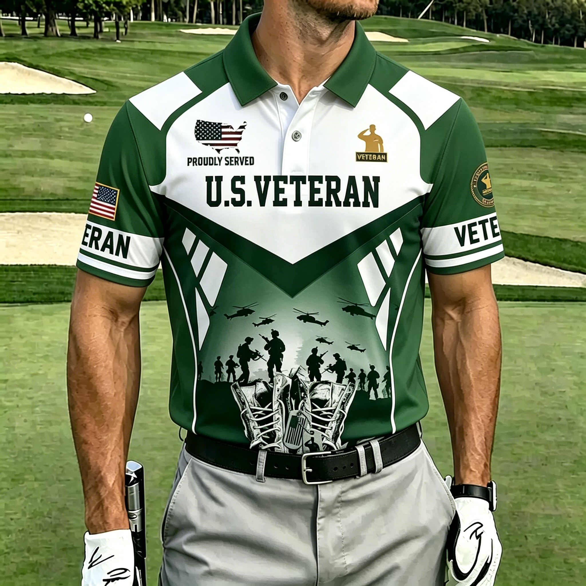 [Copy]U.S. Veteran Military Aircraft Flag Golf Polo Shirt – All Over Print, Moisture-Wicking, Patriotic Tribute