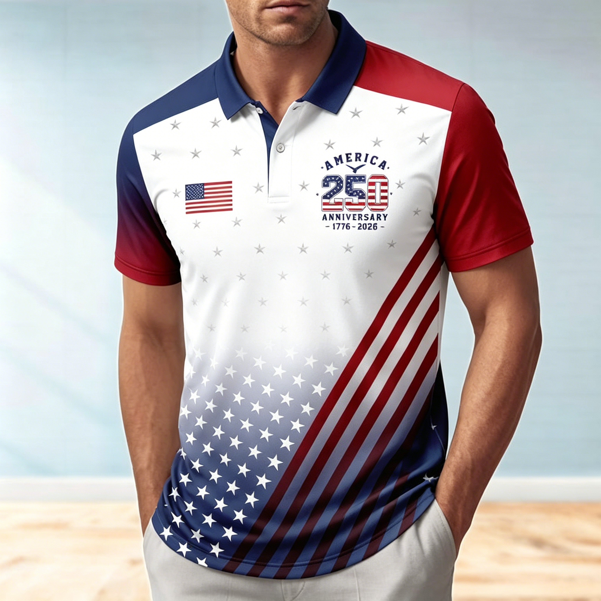 USA 250th Anniversary 1776-2026 Bald Eagle Patriotic Golf Polo Shirt | American Flag Short Sleeve Polo