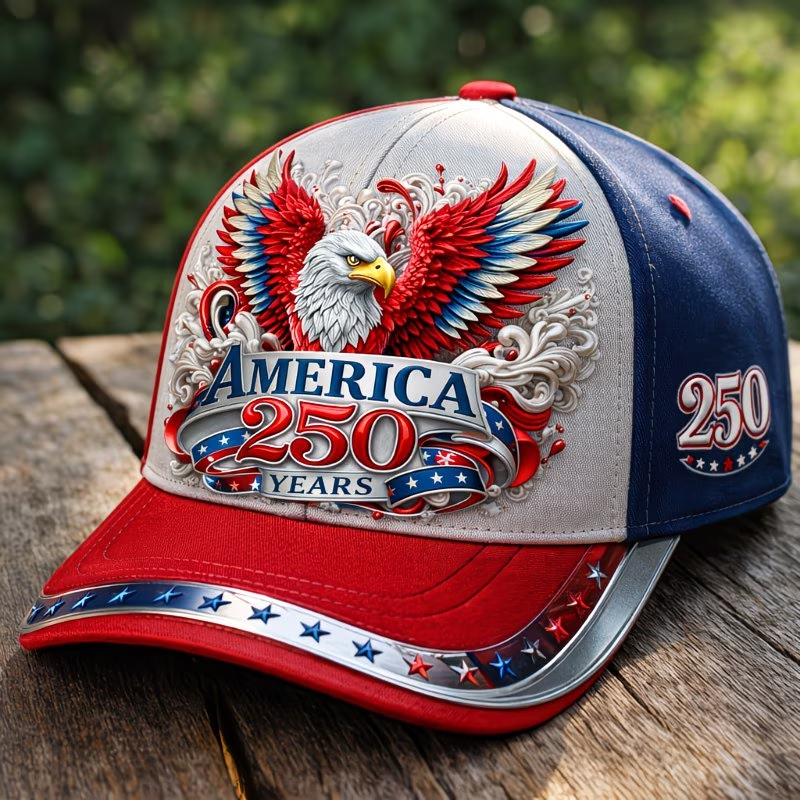 America 250 Years Patriotic Eagle Baseball Cap, 3D Embossed American Flag Star Adjustable Trucker Hat for Independence Anniversary