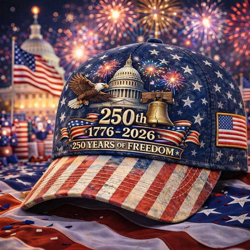 Patriotic USA 250 Anniversary Cap | Embroidered Flower & Flag Design