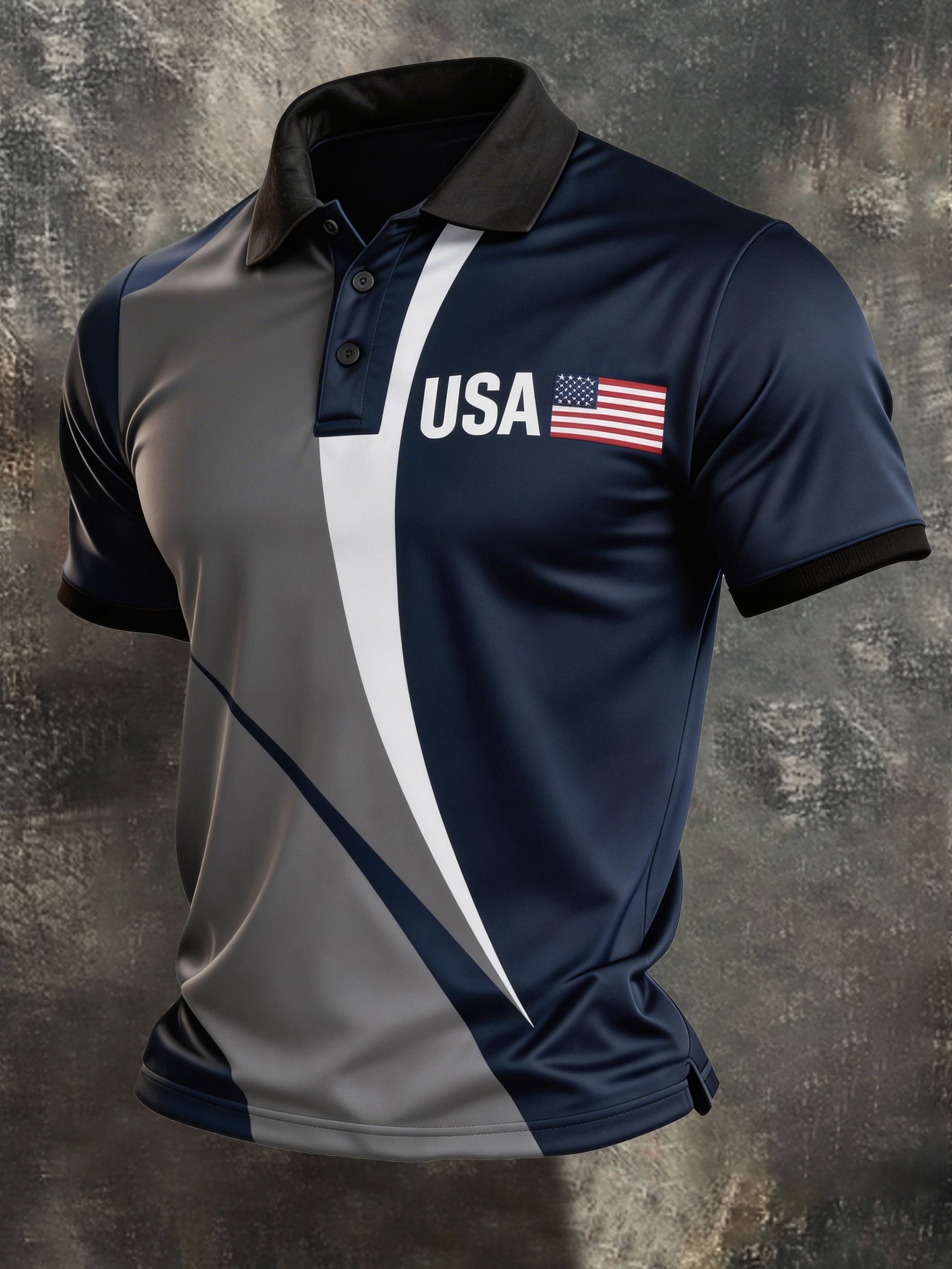 Men’s USA Flag Performance Polo Shirt – Modern Color Block Patriotic Golf Top