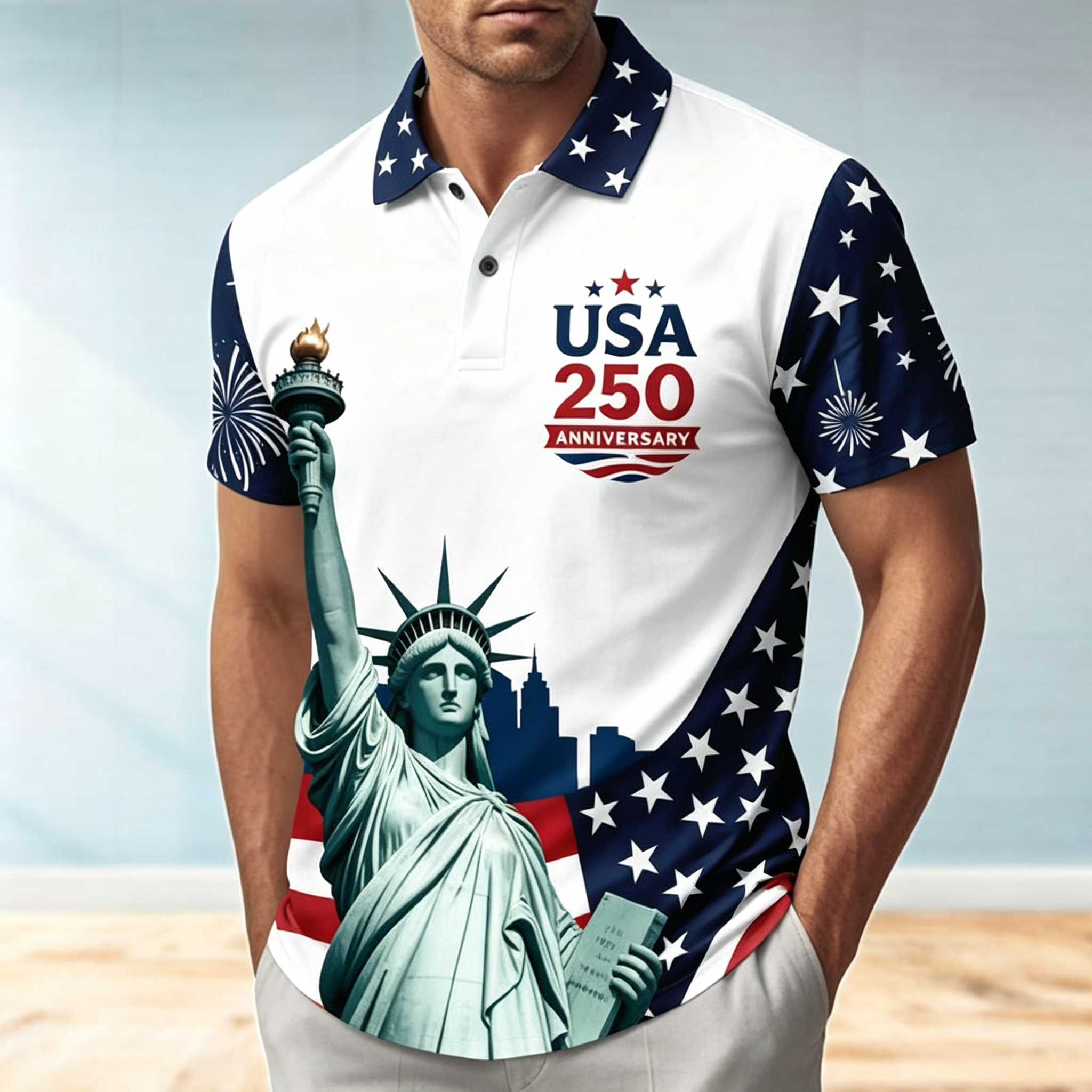 USA 250th Anniversary 1776-2026 Bald Eagle Patriotic Golf Polo Shirt | American Flag Short Sleeve Polo