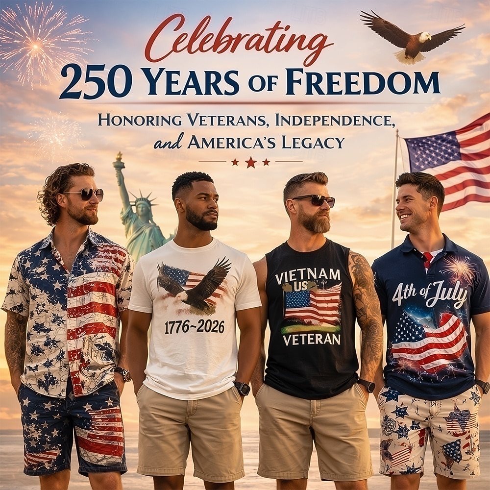 4th of July 2026 250th Men's Veterans Patriotic Polo Shirts Golf Shirt Short Sleeve Polo Shirts Collared Shirts Casual Streetwear Vacation Wear Party Outfits 3D Print Buttons Blue Wine Navy Blue 2026 - $23.99 –P6