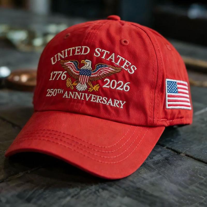 Retro American 250th Anniversary of Freedom Cap—Adjustable Baseball Cap with Embroidered Eagle and Flag