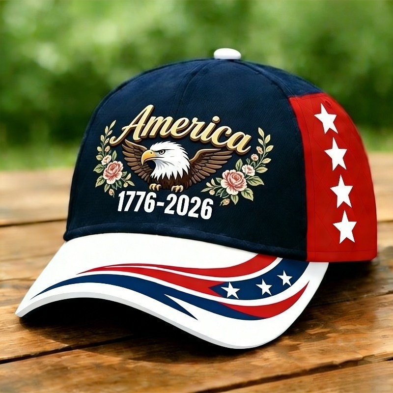 America 1776-2026 250th Anniversary Patriotic Eagle Baseball Cap, USA Flag & Star Print Adjustable Hat