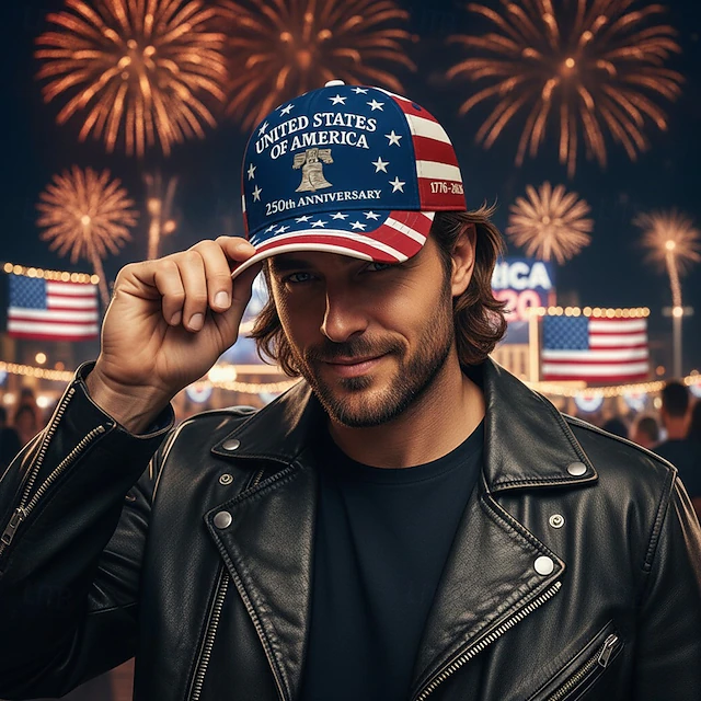 USA 250th Anniversary American Flag Baseball Cap – Liberty Bell & 1776-2026 Patriotic Embroidered Hat