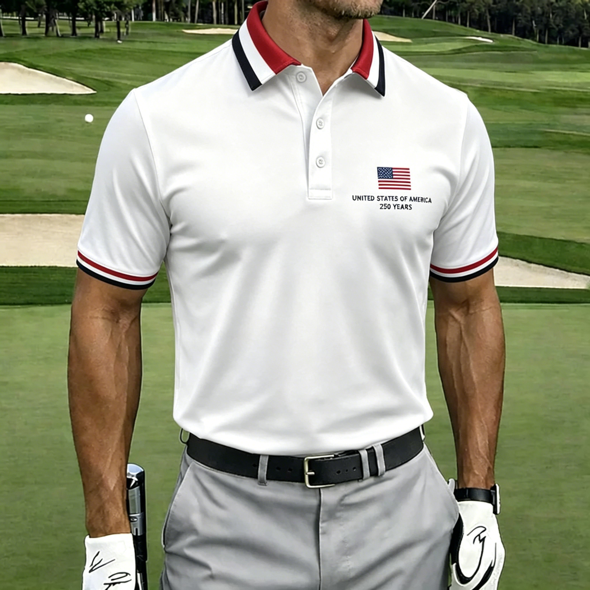 Men’s American Flag Eagle Golf Shirt, Moisture-Wicking Patriotic Short Sleeve Polo