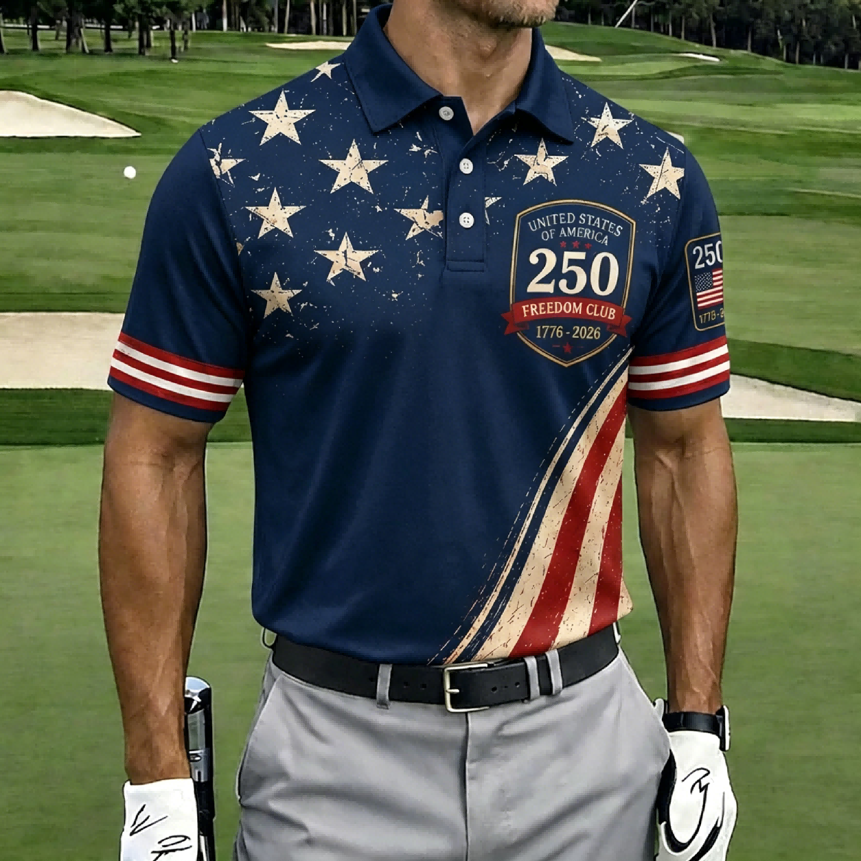 USA Patriotic Performance Golf Polo Shirt – Split Flag & Eagle Seal Print, Breathable Short Sleeve Casual Top