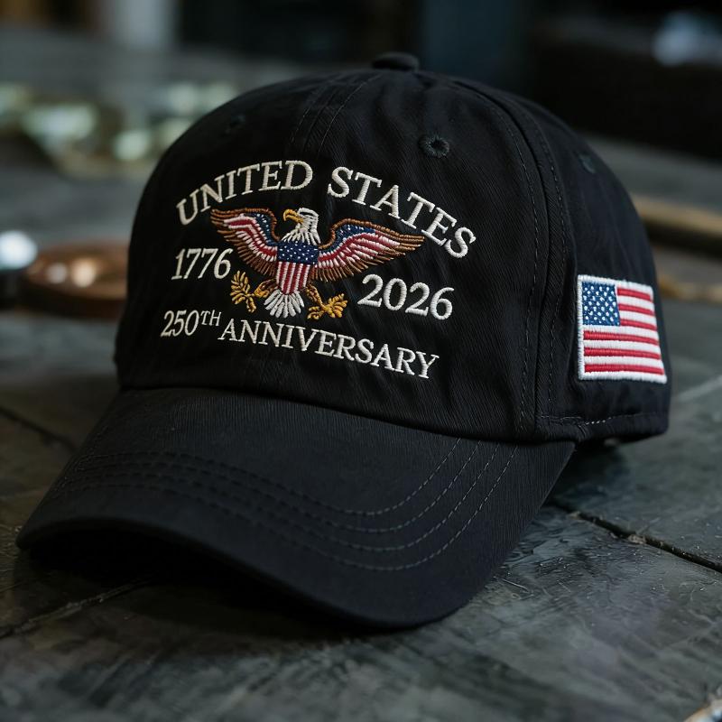 Retro American 250th Anniversary of Freedom Cap—Adjustable Baseball Cap with Embroidered Eagle and Flag