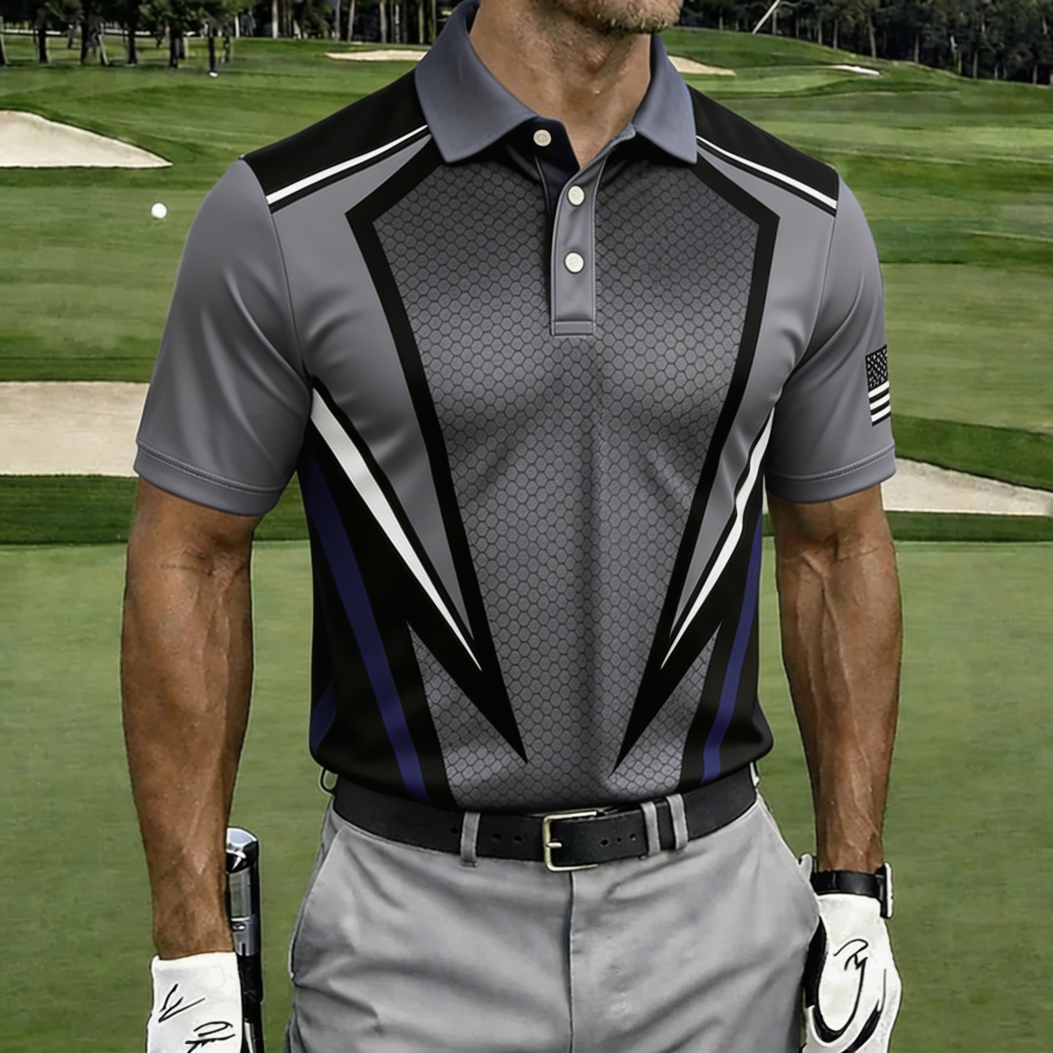 Men’s American Flag Eagle Golf Shirt, Moisture-Wicking Patriotic Short Sleeve Polo