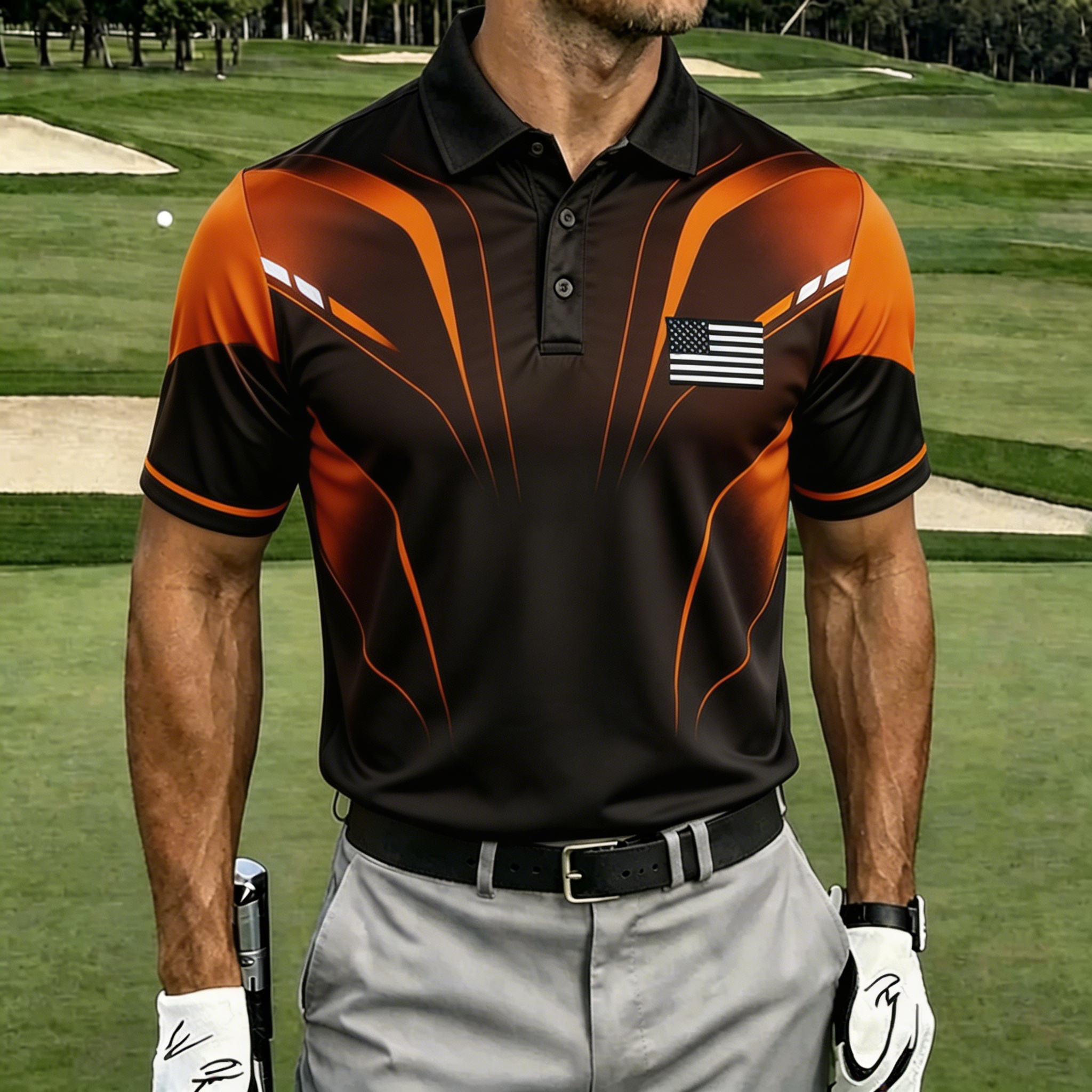 USA Flag Argyle Pattern Golf Shirt, Men’s Athletic Performance Polo for Sports & Casual