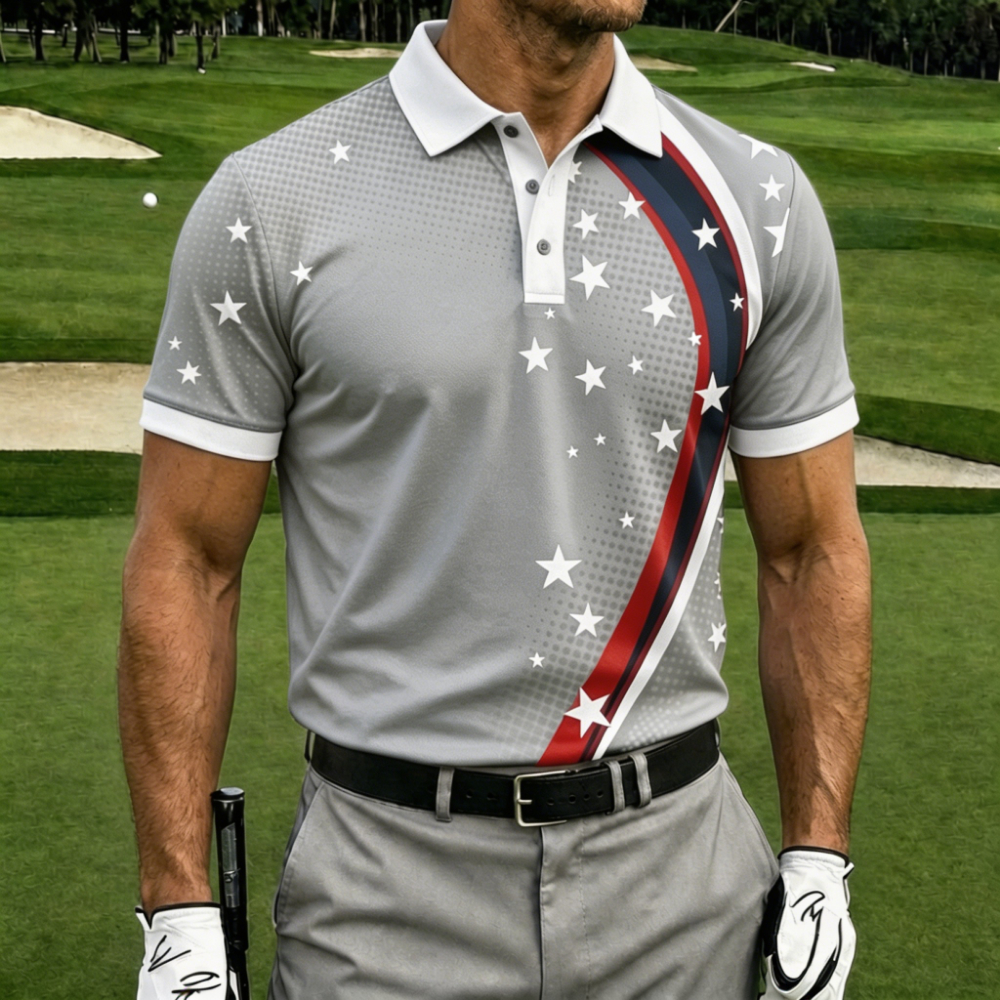 Men's American Flag Polo Shirt commemorating the 250th anniversary of U.S. Independence on July 4, 2026