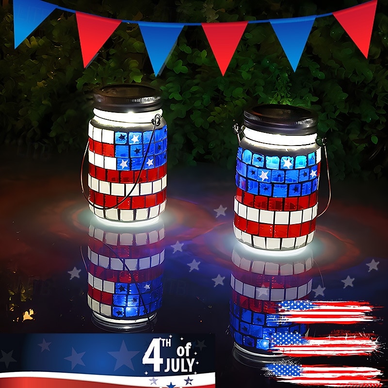 U.S. 250th Anniversary 4th of July Independence Day Solar Waterproof 2-Piece American Flag Mosaic Mason Jar Lights, Outdoor Patio Garden Deck Step Party Decorative Lanterns, Holiday Festival Lighting 2026 - $39.99 &ndash;P5