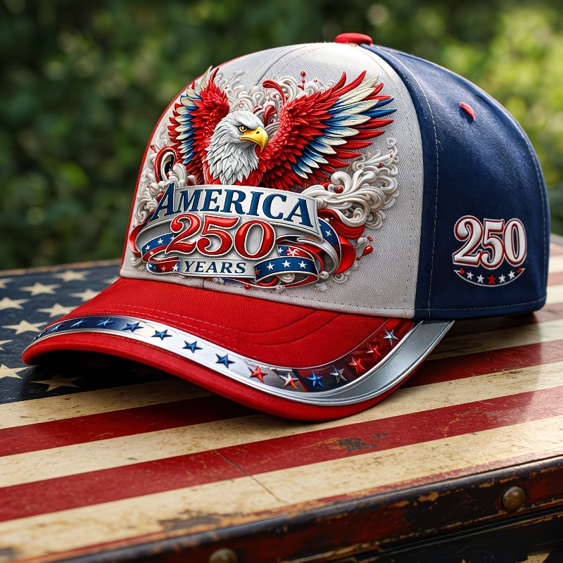 America 250 Years Patriotic Eagle Baseball Cap, 3D Embossed American Flag Star Adjustable Trucker Hat for Independence Anniversary