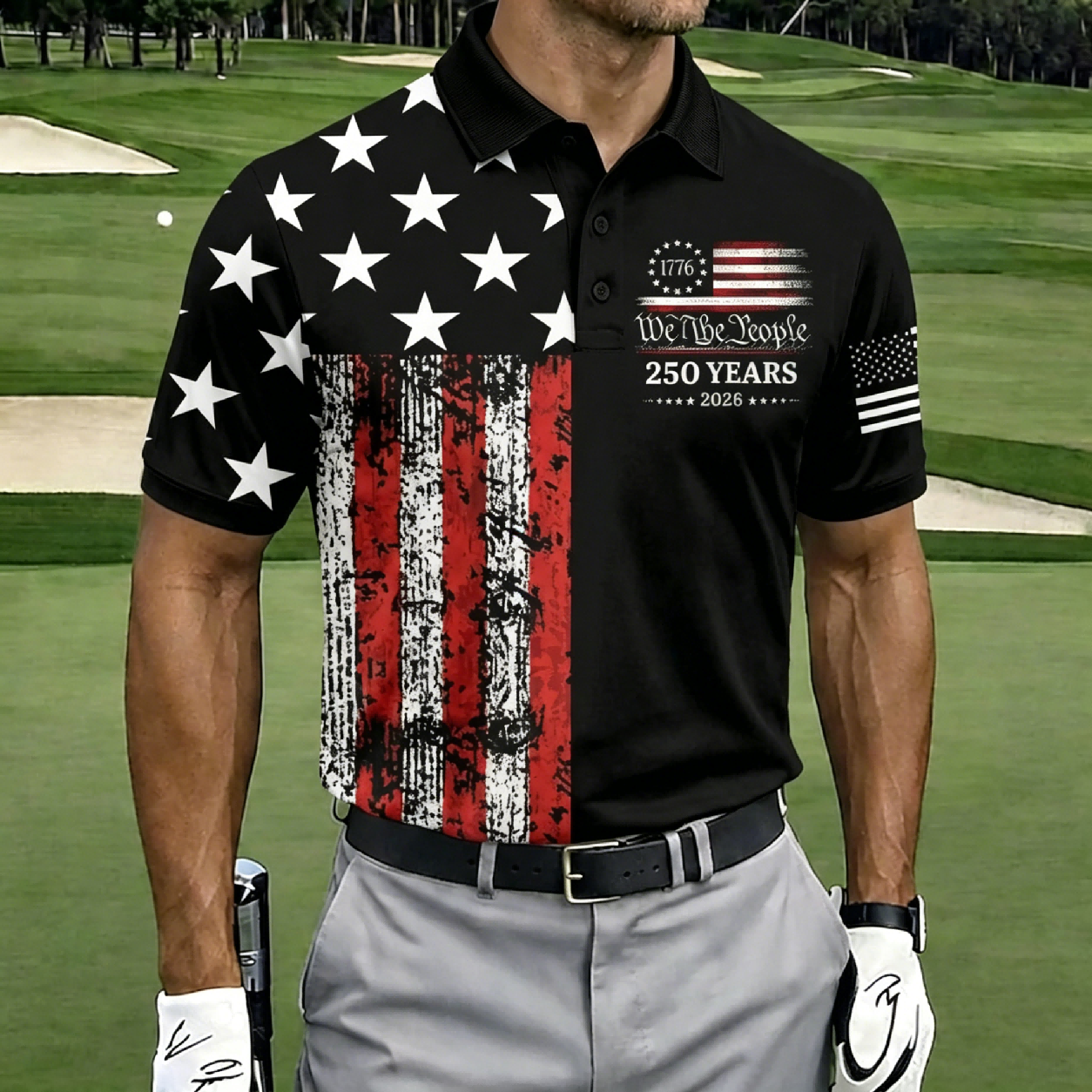 USA Patriotic Performance Golf Polo Shirt – Split Flag & Eagle Seal Print, Breathable Short Sleeve Casual Top