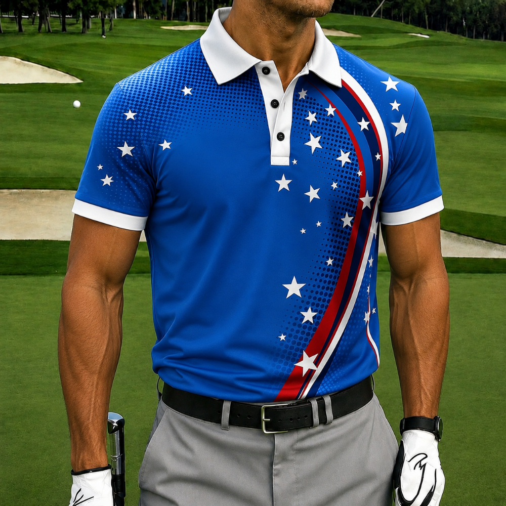 Men's American Flag Polo Shirt commemorating the 250th anniversary of U.S. Independence on July 4, 2026