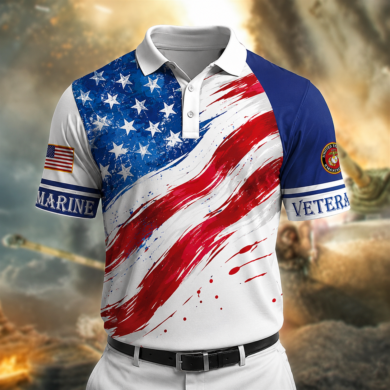 July 4, 2026: 250th Anniversary Men's Veterans' Day Patriotic-Themed Polo Shirt