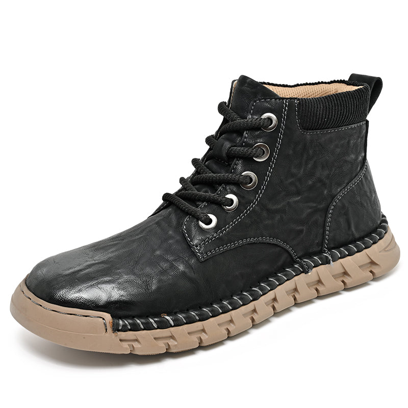 Breathable Leather Ankle Boots with Durable Sole, Casual Lace-Up Shoes for Everyday Use