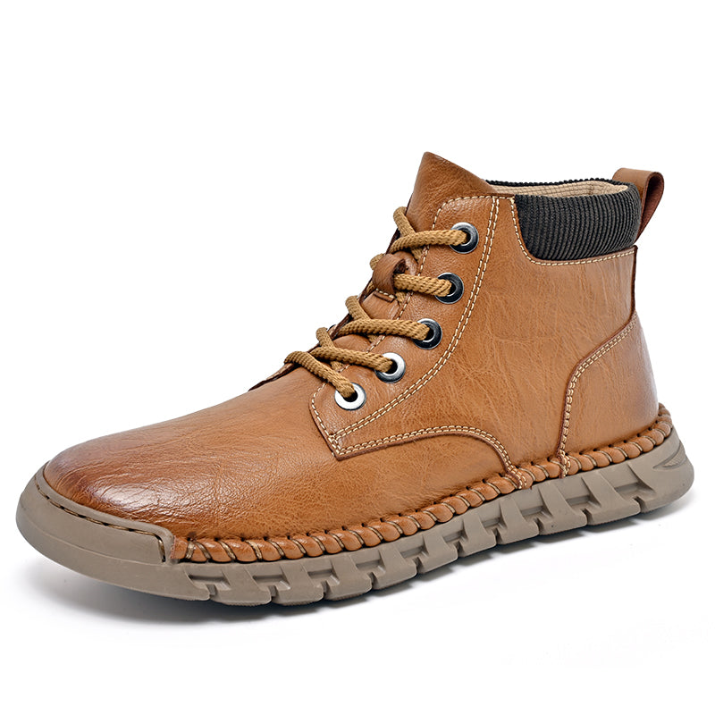 Breathable Leather Ankle Boots with Durable Sole, Casual Lace-Up Shoes for Everyday Use