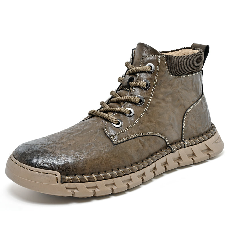 Breathable Leather Ankle Boots with Durable Sole, Casual Lace-Up Shoes for Everyday Use