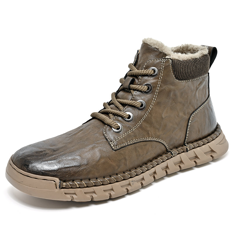 Breathable Leather Ankle Boots with Durable Sole, Casual Lace-Up Shoes for Everyday Use