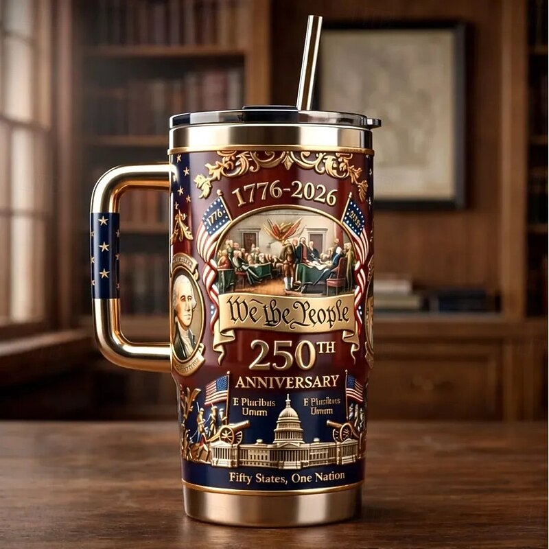 “We the People” Patriotic Independence Day Gift Set: 250th Anniversary of the United States of America Bottle and Glass Set