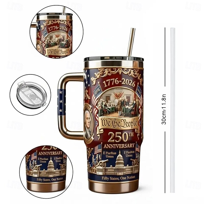 “We the People” Patriotic Independence Day Gift Set: 250th Anniversary of the United States of America Bottle and Glass Set