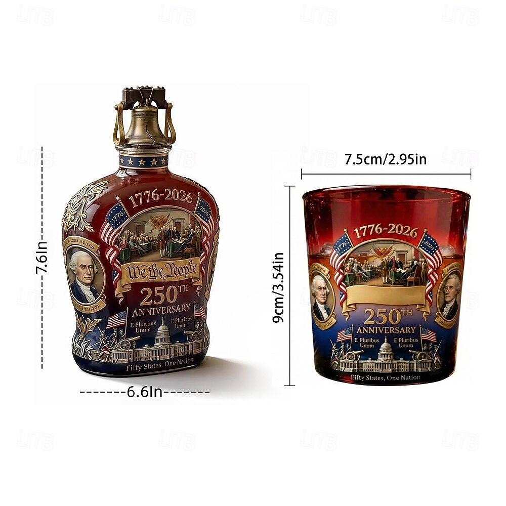 “We the People” Patriotic Independence Day Gift Set: 250th Anniversary of the United States of America Bottle and Glass Set